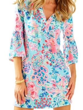 Lilly Pulitzer NWT Pink & Aqua Floral Shift Dress SZXL Coverup, dress